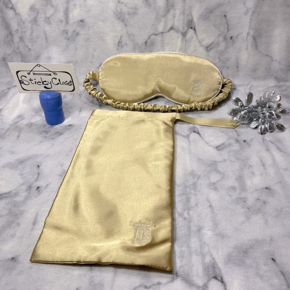 Burberry Accessories - Burberry Padded Eye Sleep Travel Mask in Satin Cream,Logo Knitted, Pouch Set-NEW